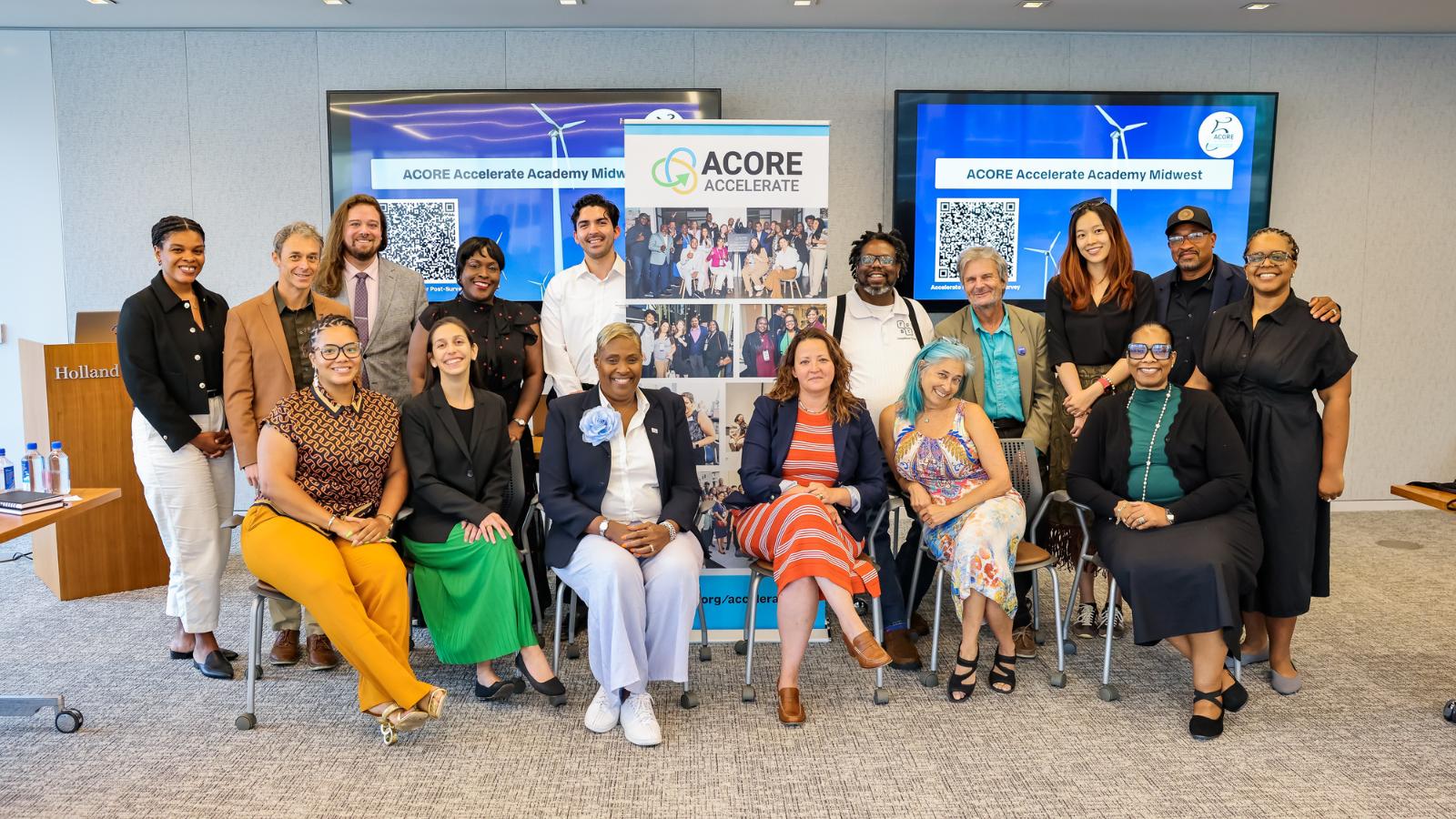 Accelerate members pose for a group photo.